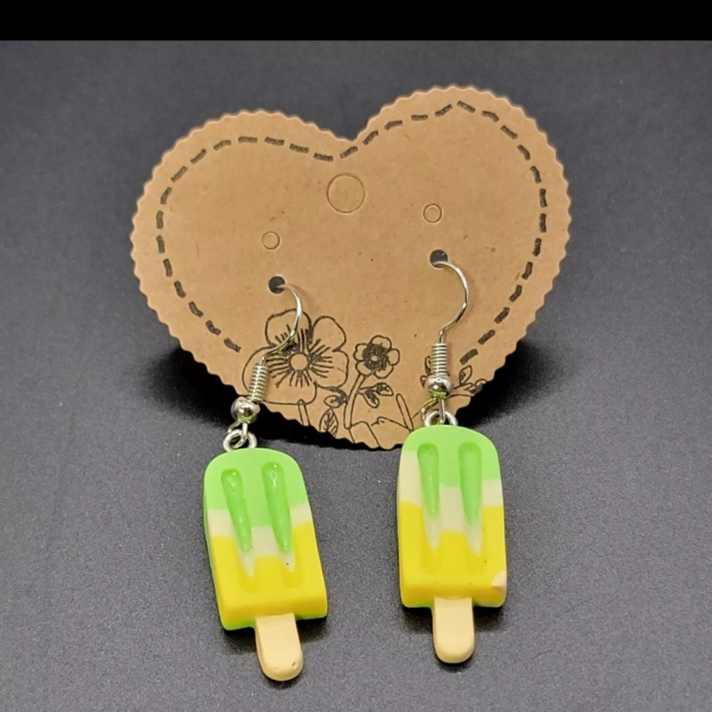 Ice Cream earrings‎ popsicle. Green/yellow